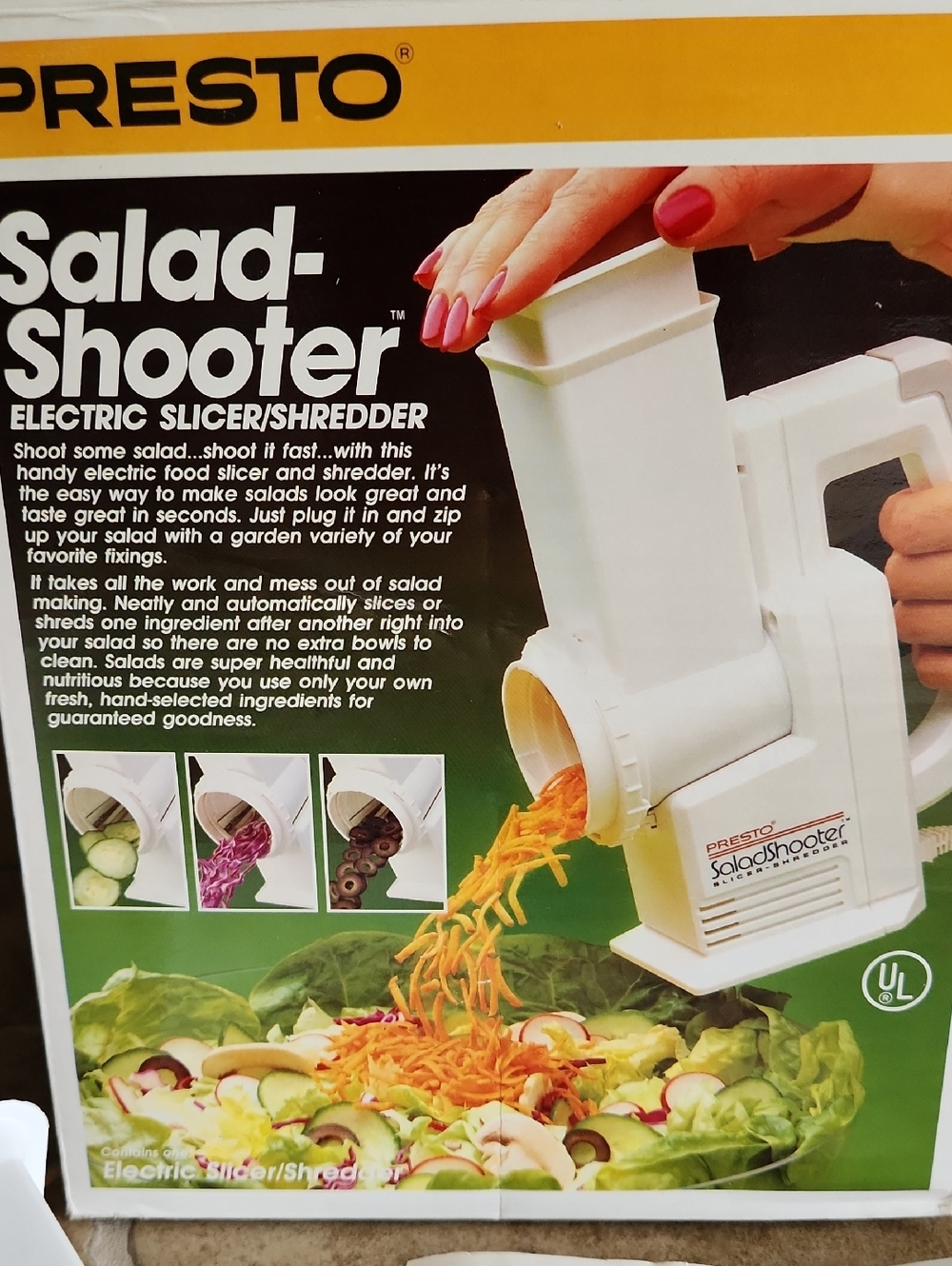 Vintage Presto Salad-Shooter Electric Slicer/Shredder - White